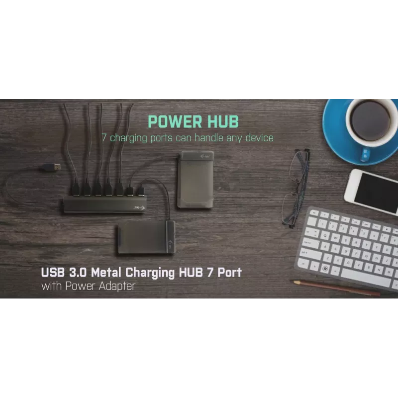 Hub USB 3.0 Superspeed de metal i-tec de 7 puertos