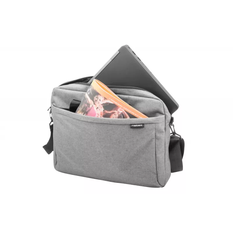 Bolso bandolera NATEC Mustela para portátiles de hasta 39,6 cm (15,6 inch), poliéster, gris, bolsillo frontal, correa de hombro