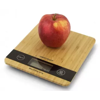 Báscula de cocina electrónica ESPERANZA EKS005 — capacidad de 5 kg, precisión de 1 g, plataforma de bambú