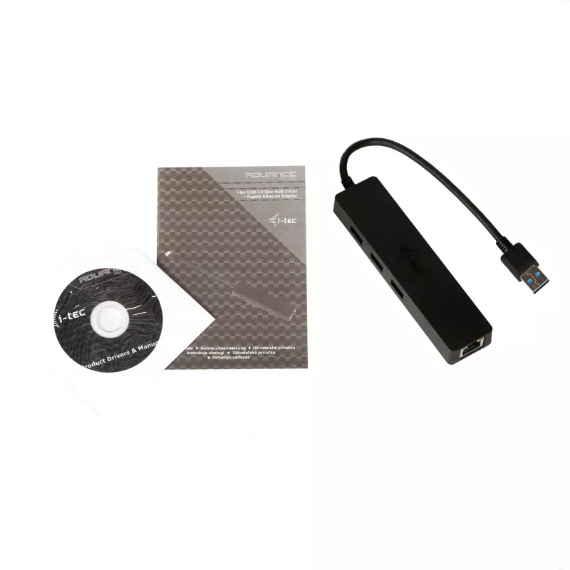 i-tec Advance USB 3.0 hub fino 3 puertos adaptador Gigabit Ethernet negro