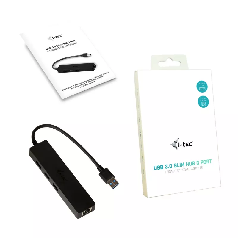 i-tec Advance USB 3.0 hub fino 3 puertos adaptador Gigabit Ethernet negro