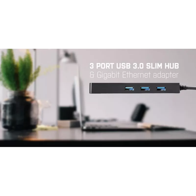 i-tec Advance USB 3.0 hub fino 3 puertos adaptador Gigabit Ethernet negro