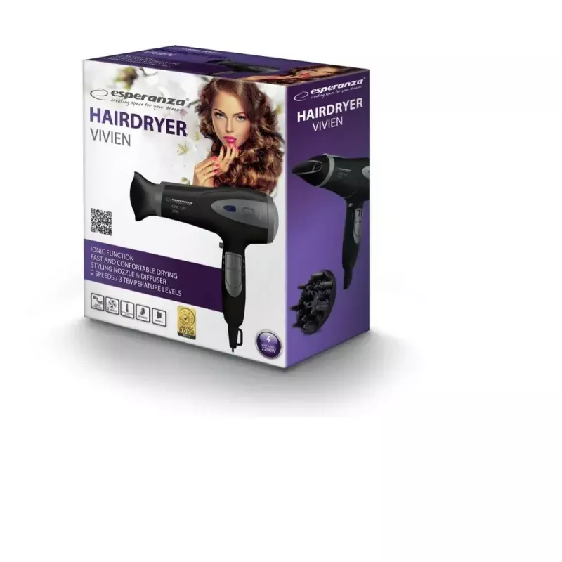 Esperanza Vivien EBH005K secador de pelo iónico, 2200 W, negro