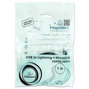 GEMBIRD cable combinado de carga USB a Apple Lightning y Micro-USB de 1 m - negro