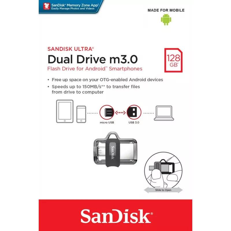 WESTERN DIGITAL SanDisk ULTRA DUAL DRIVE M3.0 - 128 GB memoria USB - Micro-USB / USB 3.0