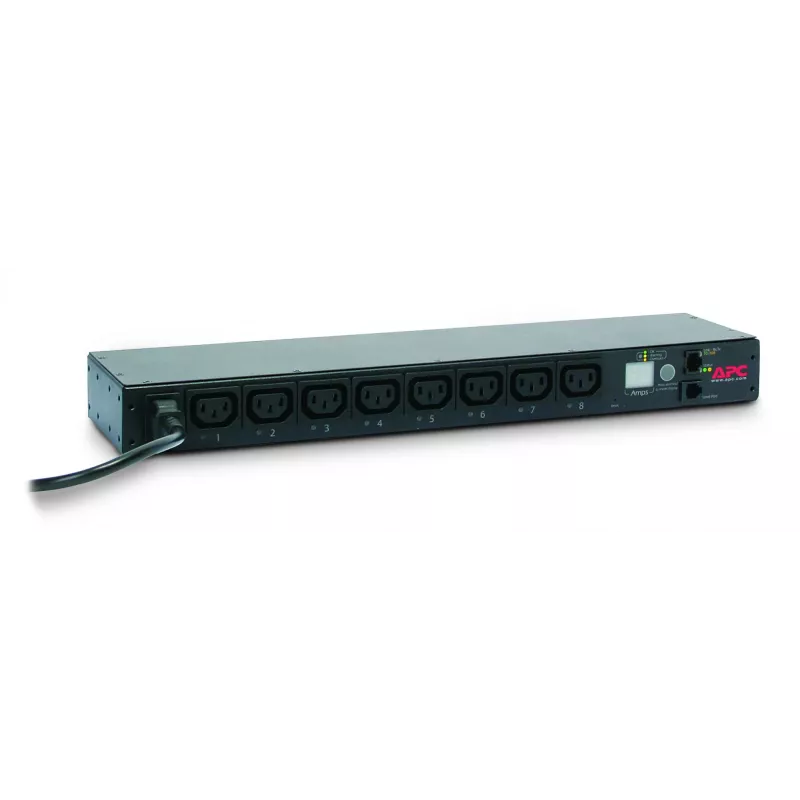 APC AP7920B PDU para rack con control de tomas, 1U 19 pulgadas, 2300 VA, 10 A/230 V, 12 A/208 V, 8 tomas C13, entrada C14, cable de 1,98 m, Ethernet, negro