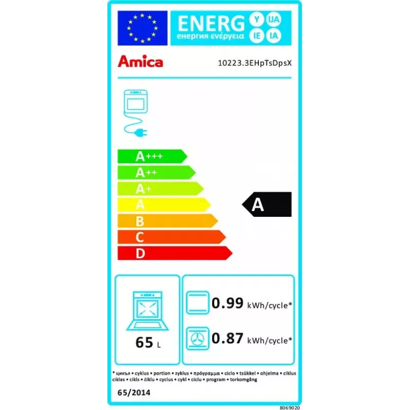 Horno eléctrico empotrable AMICA EB7541D Fine, 65 L, limpieza por vapor, convección, grill, acero inoxidable