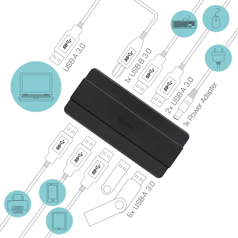 i-tec USB 3.0 Charging HUB 7 puertos fuente de alimentación USB 3.2 Gen 1 Type-B