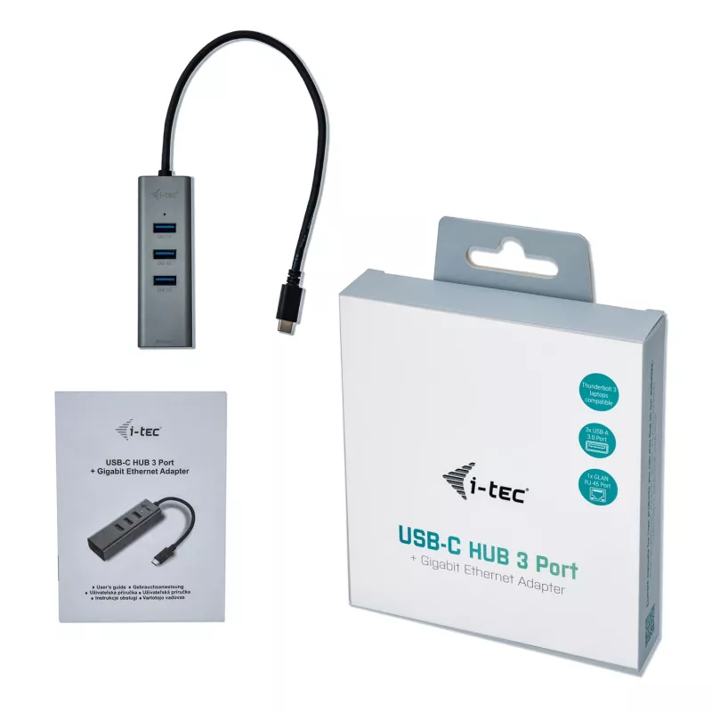 i-tec Metal USB-C HUB 3 puertos + adaptador Gigabit Ethernet