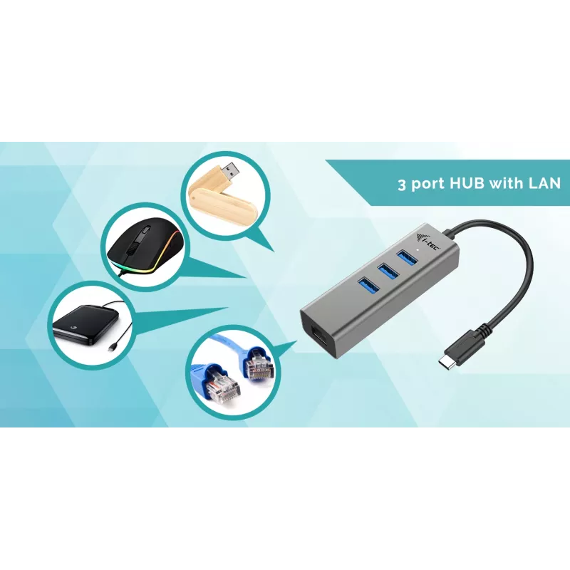 i-tec Metal USB-C HUB 3 puertos + adaptador Gigabit Ethernet