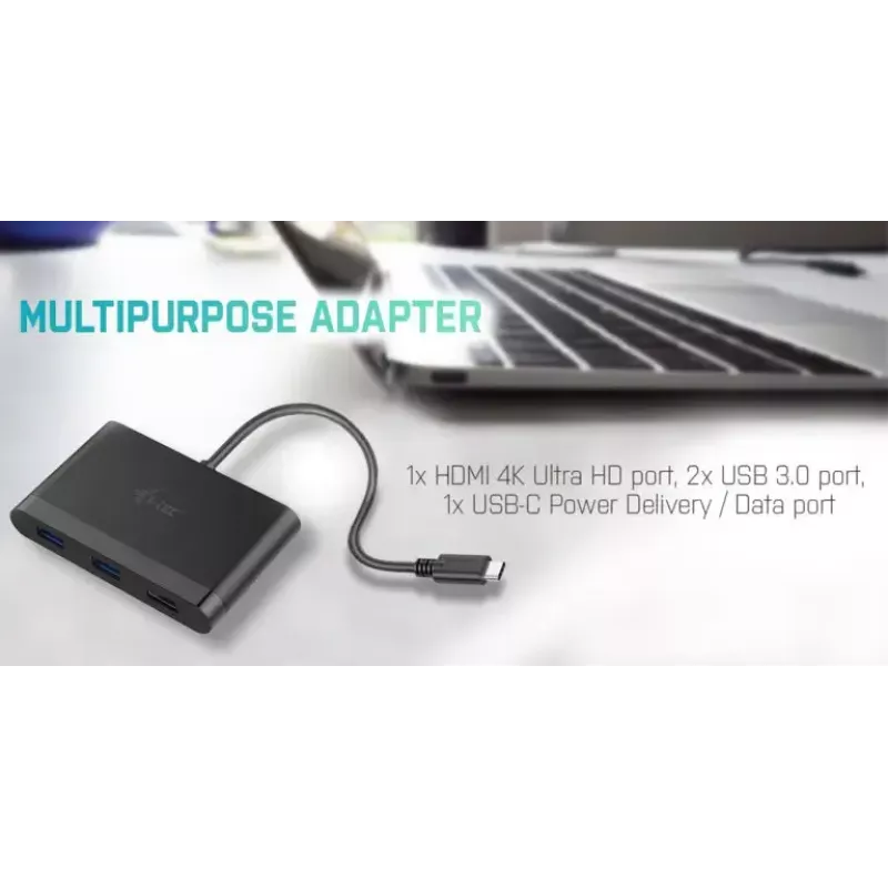 Adaptador de viaje USB-C a HDMI ITEC i-tec USB C HDMI PD/datos – negro, chipset RTS5403/RTS5404/RTS5411/PS176, 90×58×14 mm