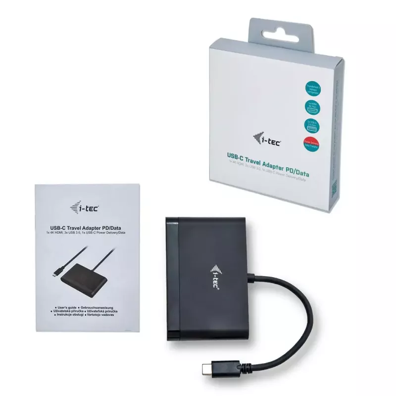 Adaptador de viaje USB-C a HDMI ITEC i-tec USB C HDMI PD/datos – negro, chipset RTS5403/RTS5404/RTS5411/PS176, 90×58×14 mm