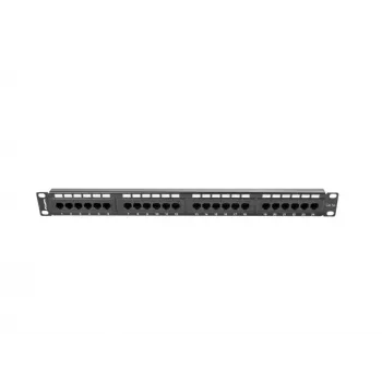 Patch panel 1U LANBERG PPU5-1024-B – 24 puertos CAT5e, metal, negro, 445×32,5×44,5 mm