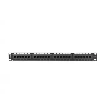 Patch panel 1U LANBERG PPU5-1024-B – 24 puertos CAT5e, metal, negro, 445×32,5×44,5 mm