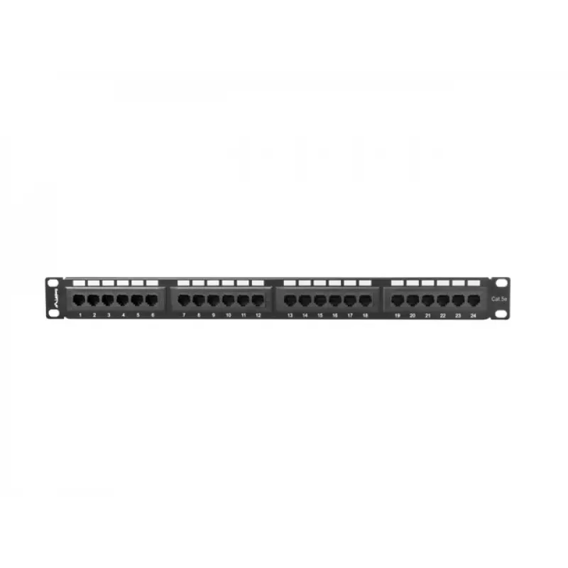 Lanberg PPU5-1024-B panel de parcheo, 24 puertos, 1U, 19 pulgadas, Cat5e UTP, metálico, negro