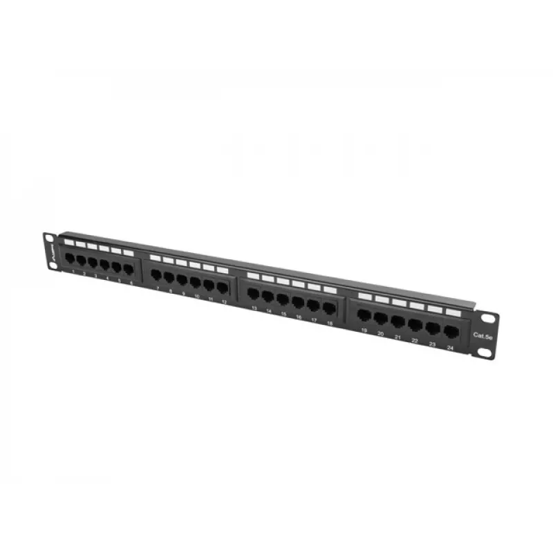 Lanberg PPU5-1024-B panel de parcheo, 24 puertos, 1U, 19 pulgadas, Cat5e UTP, metálico, negro