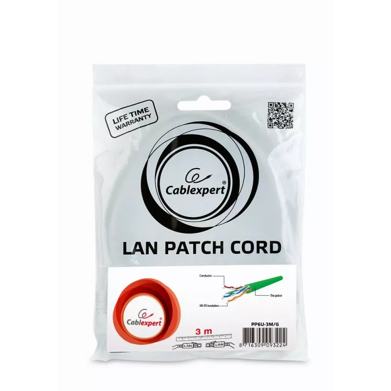 Cable de red Gembird PP6U-3M RJ-45 Cat6 3 m verde