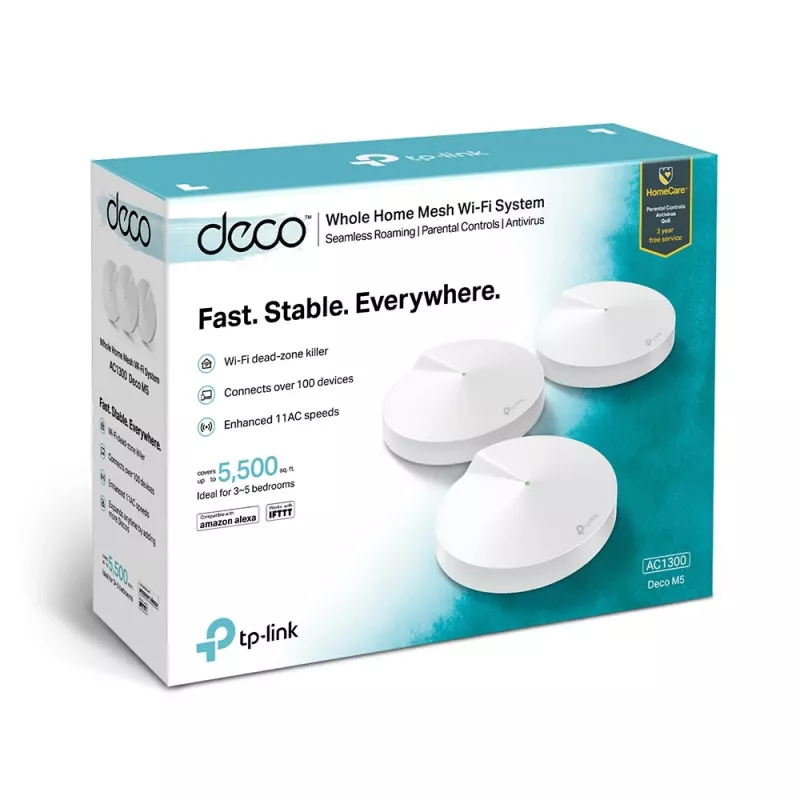 TP-Link AC1300 Deco Whole Home Mesh Wi-Fi System, pack de 3, blanco, interno, sistema mesh, doble banda (2,4 GHz / 5 GHz), Wi-Fi 5 (802.11ac), 1300 Mbit/s