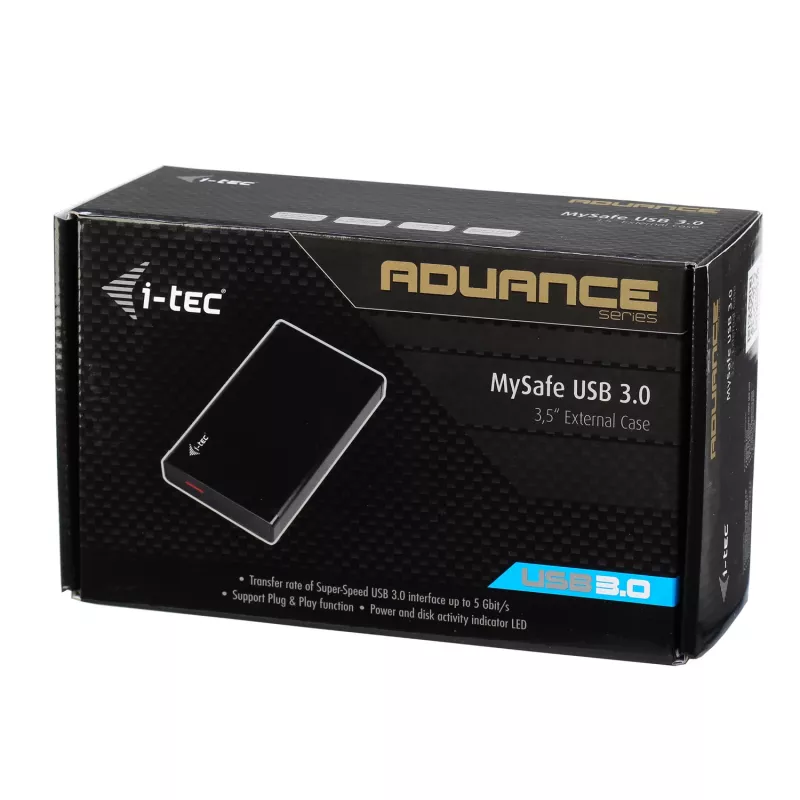 i-tec MYSAFE Advanced 3.5 pulgadas USB 3.0, carcasa para HDD, 3.5 pulgadas, Serial ATA, Serial ATA II, Serial ATA III, 5 Gbit/s, conexión USB, negro, metálico
