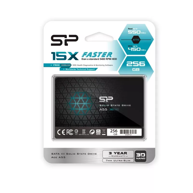 SSD SATA III de 2,5 pulgadas Silicon Power Ace A55 256 GB, 3D TLC, hasta 550/450 MB/s, 7 mm