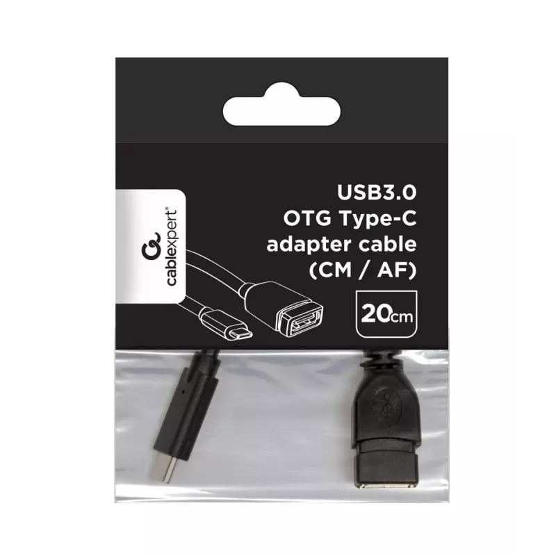 Cable USB Gembird A-OTG-CMAF3-01, USB‑C a USB‑A, 0,2 m, negro