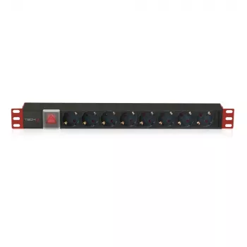Unidad de distribución de alimentación (PDU) Techly I-CASE STRIP-81UD 8 tomas AC 1U negro, rojo