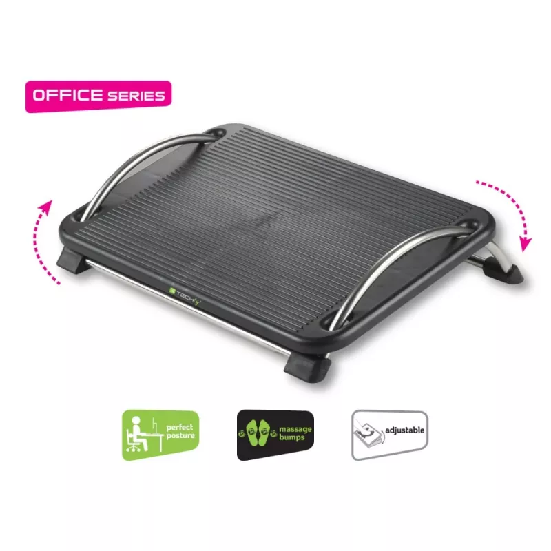 Techly ICA-FR 13 reposapiés ergonómico ajustable, ajuste de ángulo, antideslizante, 43 x 28 cm, negro