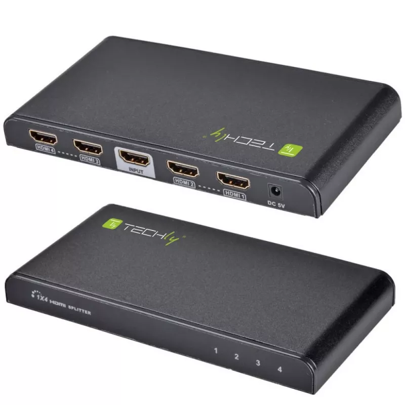 Techly IDATA HDMI-4K4 splitter HDMI 1x4, 4K x 2K (3840 x 2160), 3D, 36 bits, negro