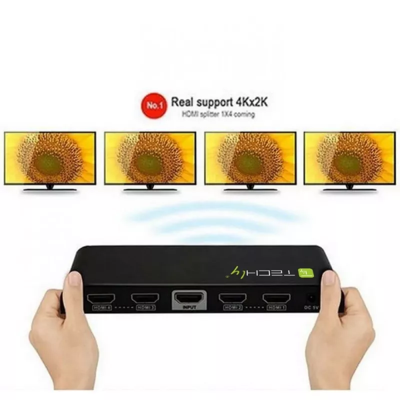 Techly IDATA HDMI-4K4 splitter HDMI 1x4, 4K x 2K (3840 x 2160), 3D, 36 bits, negro