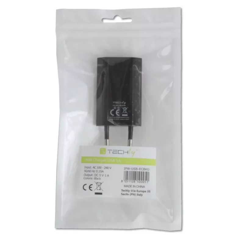 Cargador compacto Techly USB 1A enchufe europeo negro