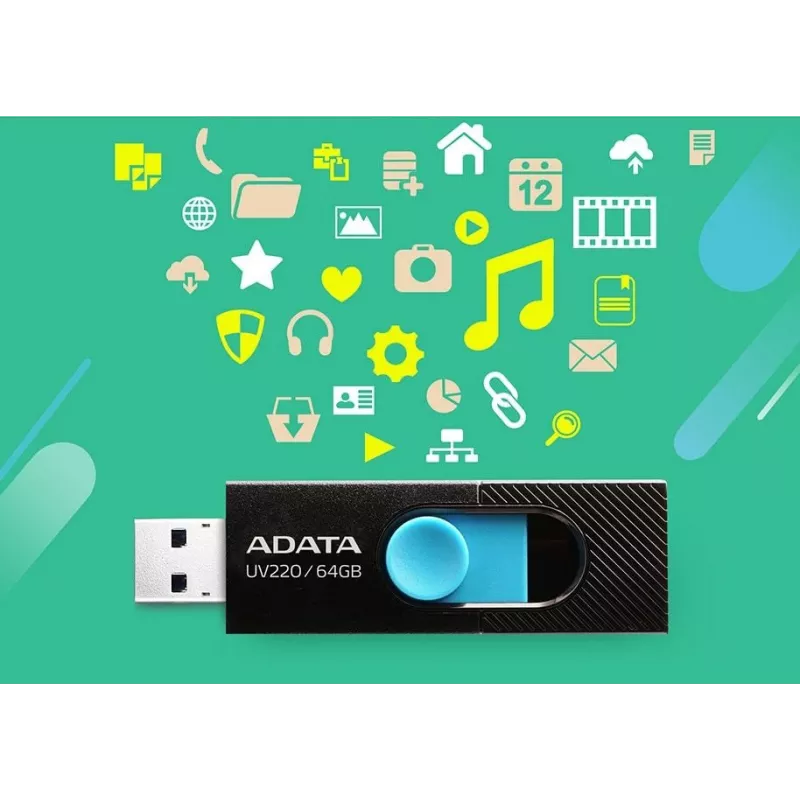 Memoria USB ADATA UV220 64 GB USB Type-A 2.0 negro, azul