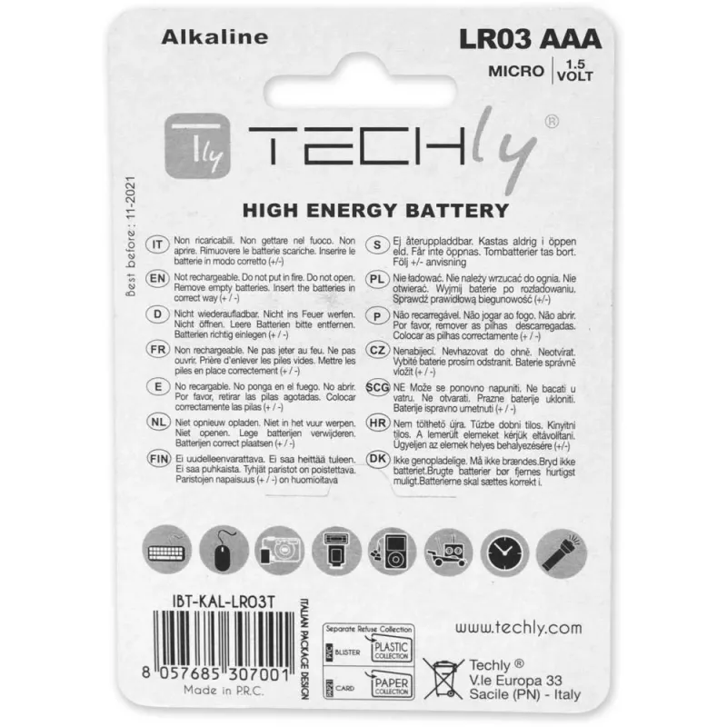 Blíster Techly 4 pilas High Power Mini Stilo AAA alcalinas LR03 1,5V IBT-KAL-LR03T