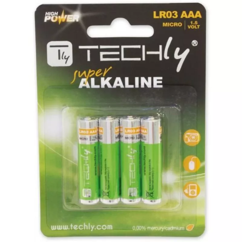 Blíster Techly 4 pilas High Power Mini Stilo AAA alcalinas LR03 1,5V IBT-KAL-LR03T