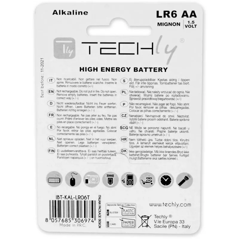 Blíster Techly 4 pilas AA alcalinas High Power Stilo LR06 1,5V IBT-KAL-LR06T
