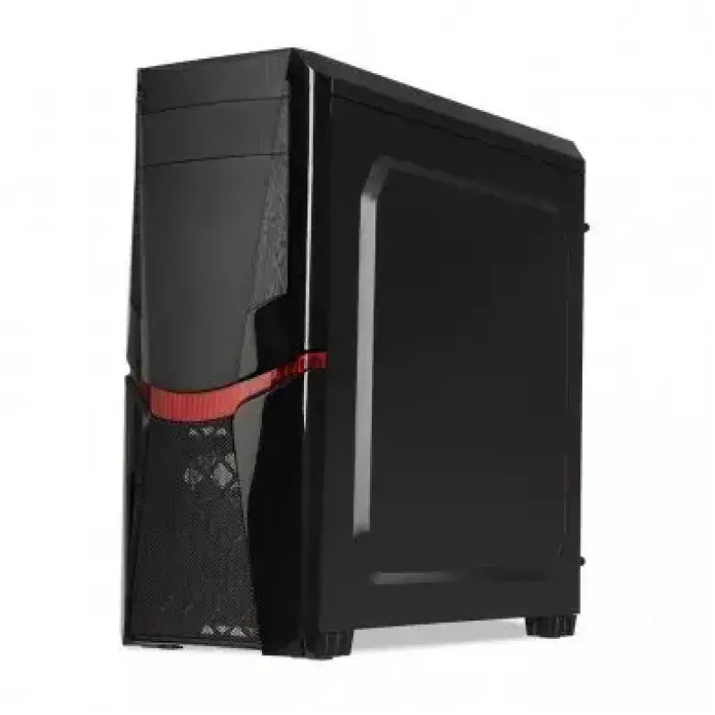 Caja de PC iBox Orcus X14 Midi Tower, ATX/Micro ATX/ITX, ventana lateral, 2 ventiladores de 120 mm con iluminación roja, 3 bahías de 3,5 pulgadas, 2 de 2,5 pulgadas, 1 de 5,25 pulgadas, USB 3.0, negra