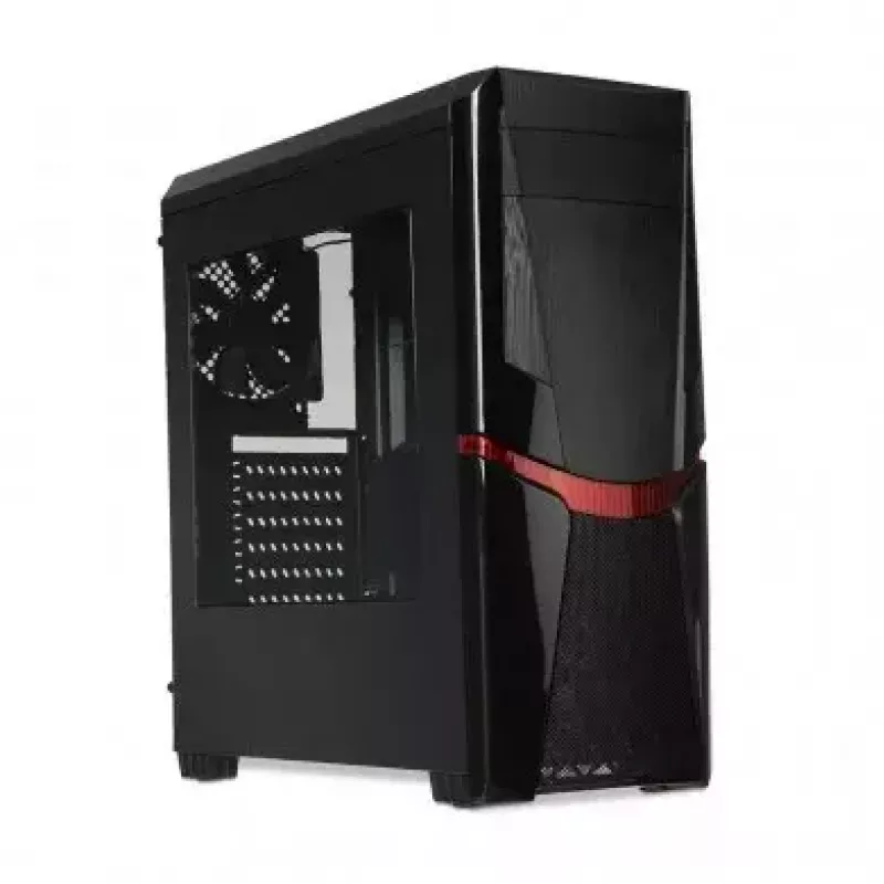 Caja de PC iBox Orcus X14 Midi Tower, ATX/Micro ATX/ITX, ventana lateral, 2 ventiladores de 120 mm con iluminación roja, 3 bahías de 3,5 pulgadas, 2 de 2,5 pulgadas, 1 de 5,25 pulgadas, USB 3.0, negra