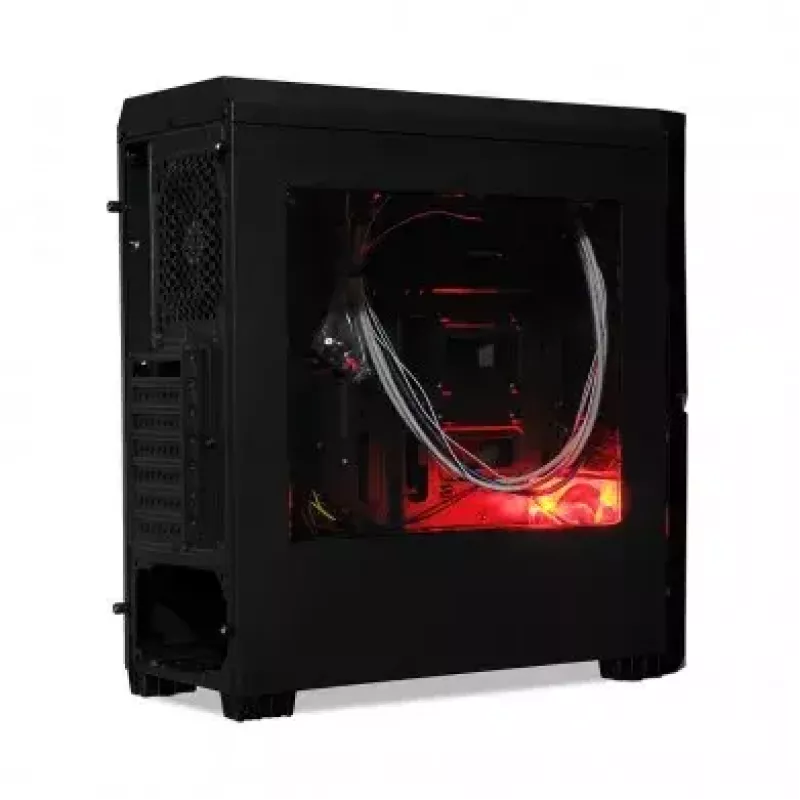 Caja de PC iBox Orcus X14 Midi Tower, ATX/Micro ATX/ITX, ventana lateral, 2 ventiladores de 120 mm con iluminación roja, 3 bahías de 3,5 pulgadas, 2 de 2,5 pulgadas, 1 de 5,25 pulgadas, USB 3.0, negra