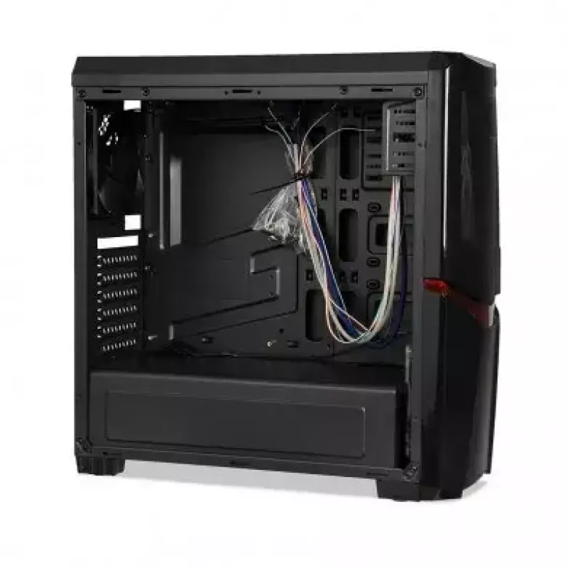Caja de PC iBox Orcus X14 Midi Tower, ATX/Micro ATX/ITX, ventana lateral, 2 ventiladores de 120 mm con iluminación roja, 3 bahías de 3,5 pulgadas, 2 de 2,5 pulgadas, 1 de 5,25 pulgadas, USB 3.0, negra