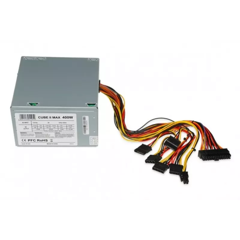 Fuente de alimentación ATX IBOX CUBE II 400 W — 20+4 pines, ventilador de 120 mm, plateada