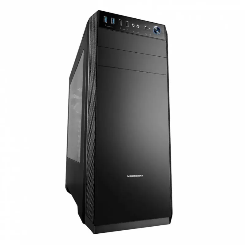 Caja de PC Modecom Oberon Pro Midi Tower, ATX/Micro ATX/ITX, ventana lateral, tarjeta gráfica de hasta 395 mm, 2x USB 3.0, negra