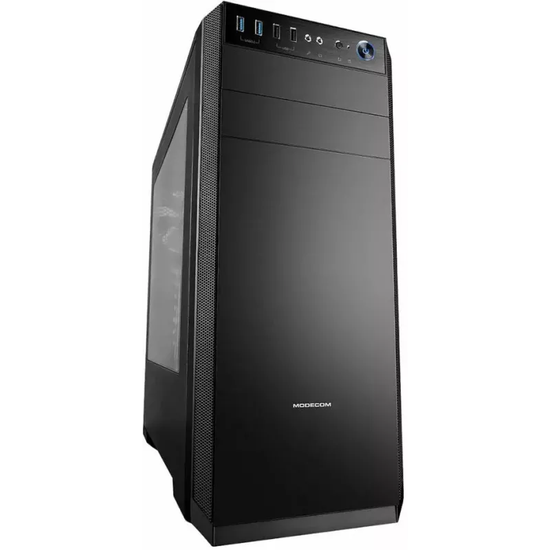 Caja de PC Modecom Oberon Pro Midi Tower, ATX/Micro ATX/ITX, ventana lateral, tarjeta gráfica de hasta 395 mm, 2x USB 3.0, negra