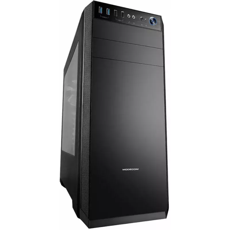 Caja de PC Modecom Oberon Pro Midi Tower, ATX/Micro ATX/ITX, ventana lateral, tarjeta gráfica de hasta 395 mm, 2x USB 3.0, negra