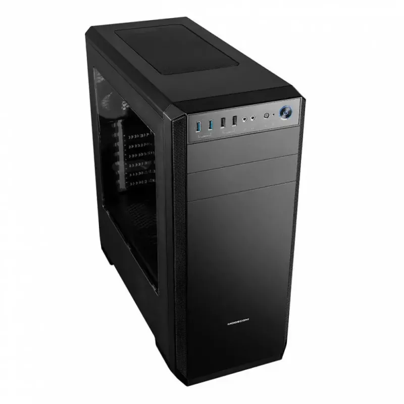 Caja de PC Modecom Oberon Pro Midi Tower, ATX/Micro ATX/ITX, ventana lateral, tarjeta gráfica de hasta 395 mm, 2x USB 3.0, negra