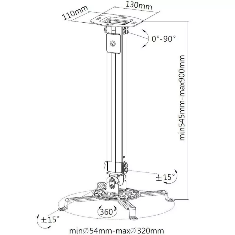 Extensión de soporte de techo para proyector Techly 545-900 mm plata ICA-PM 18M