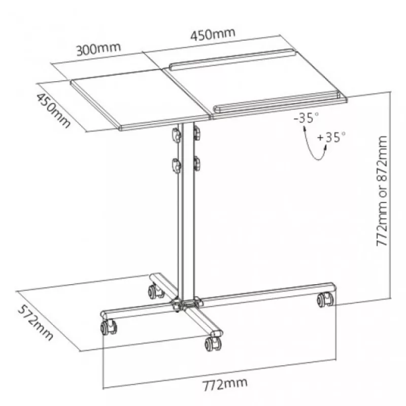 Soporte para portátil Techly universal carrito ajustable para portátil proyector negro