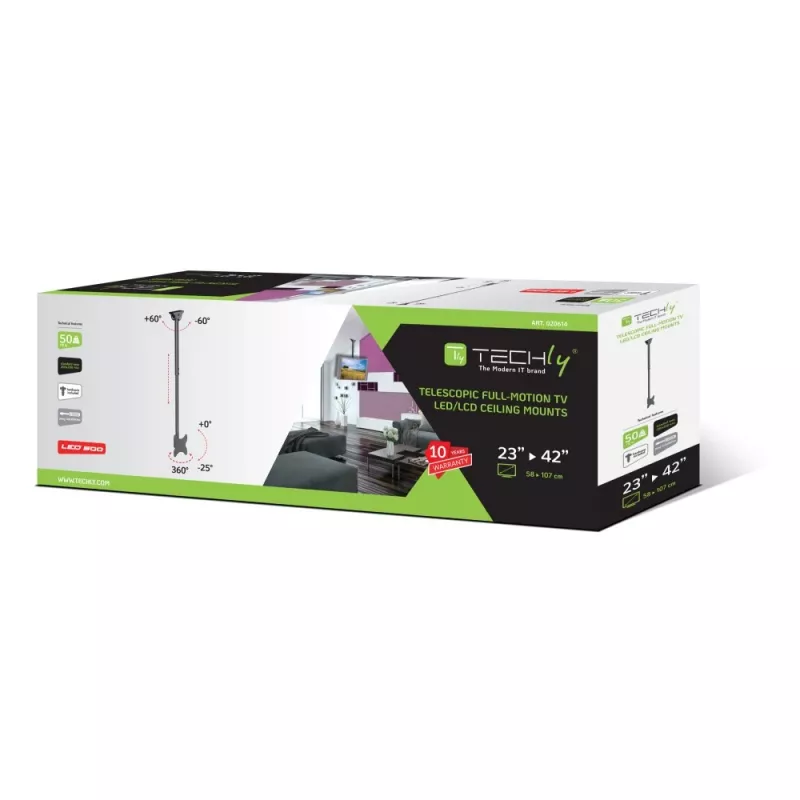 Soporte de techo telescópico Techly hasta 1,6 m LED TV LCD 23-42