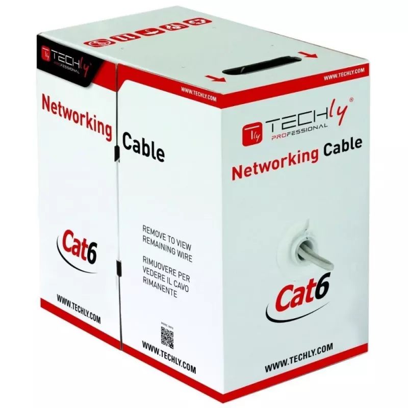 Cable de red TECHLY Cat.6 U/UTP CCA 305 m, 23 AWG, 250 MHz, gris