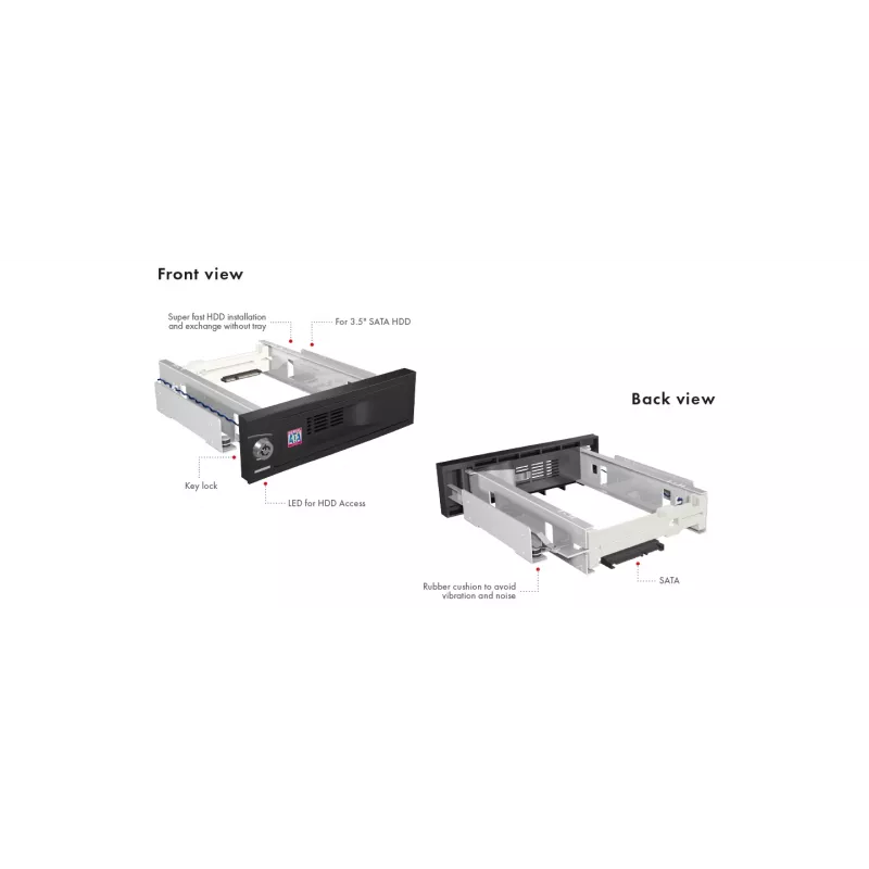 ICY BOX IB-168SK-B bahía extraíble sin bandeja para HDD SATA de 3,5″ en ranura de 5,25″ (13,3 cm), con cerradura, negra