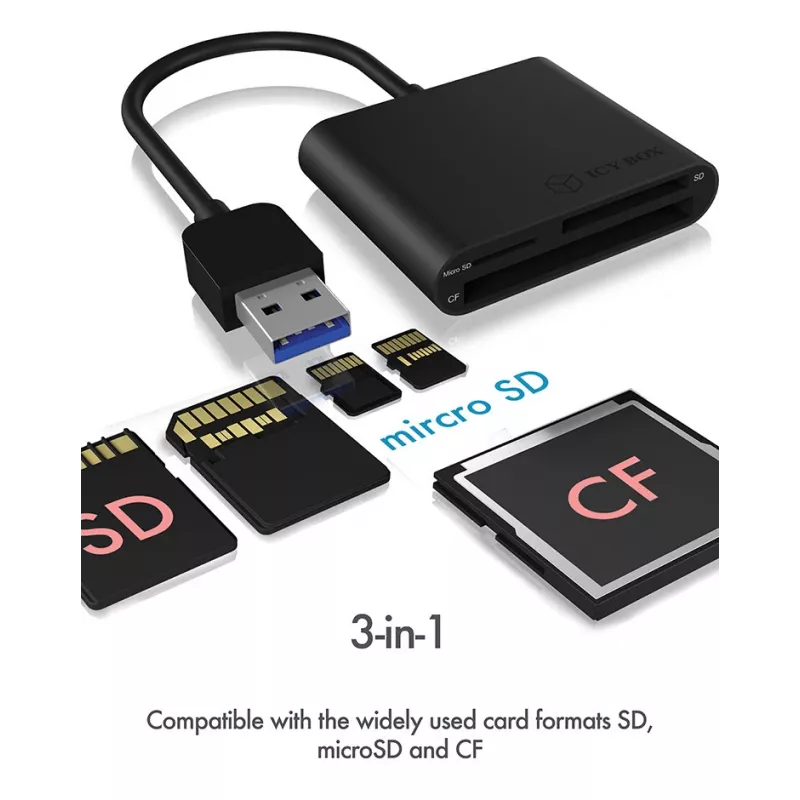 ICY BOX IB-CR301-U3 Lector de tarjetas USB 3.2 Gen 1 (3.1 Gen 1) negro