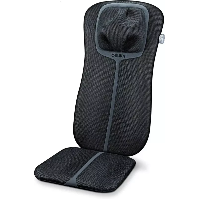 Beurer MG 254 funda de asiento de masaje Shiatsu para cuello y espalda completa, con función de calor, mando a distancia, negra/gris